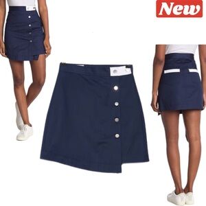 🆕 BLDWN Alexis Asymmetrical Button-Down Skirt Navy blue & white